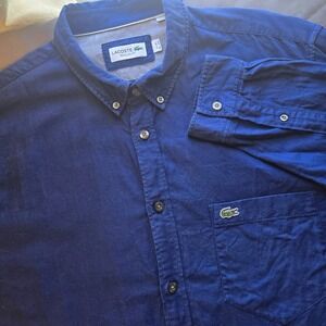 Lacoste Long Sleeve Button Down Shirt Mens Size 2XL / 46 Regular Fit Blue Cotton